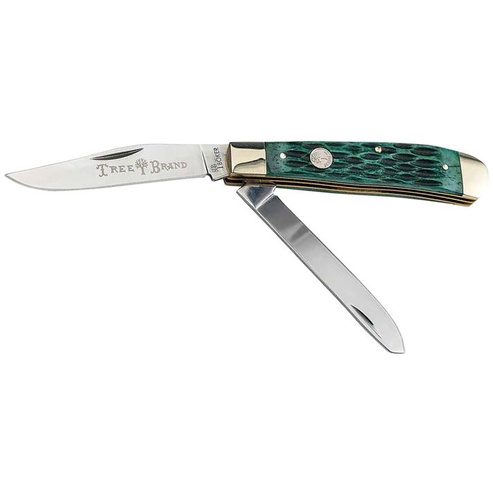 Boker 110831 Trapper 2.0 Clip Point/Spey Plain D2 Steel Blade Green Jigged Bone Handle