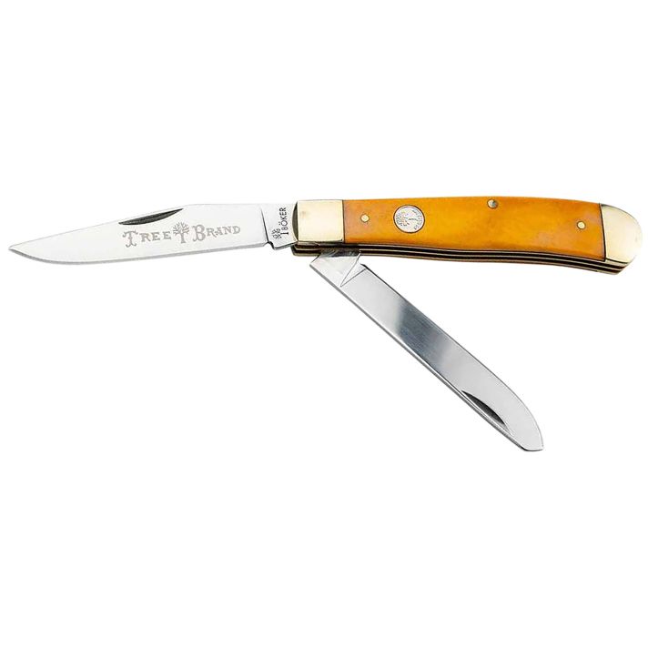 Boker 110835 Trapper Traditional Clip Point/Spey Plain D2 Steel Blade Smooth Yellow Bone Handle