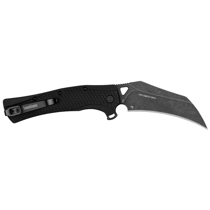 Kershaw 1423 DawnstarTactical 3.50" Folding Hawkbill Plain Blackwash 8Cr13MoV SS Blade, Black Textured Glass Filled Nylon Handle