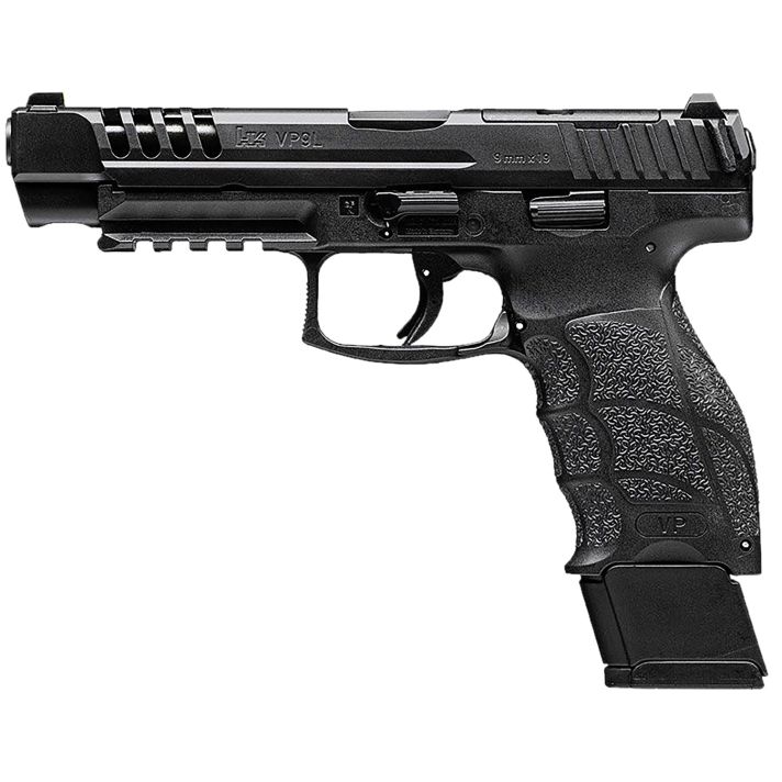 HK 81001156 VP9L9mm Luger 20+1 5" Black Polygonal Rifled Barrel, Long/Lightening Cuts/Optic Cut Steel Slide, Polymer Frame w/Picatinny Rail, Black Interchangeable Backstrap Grip
