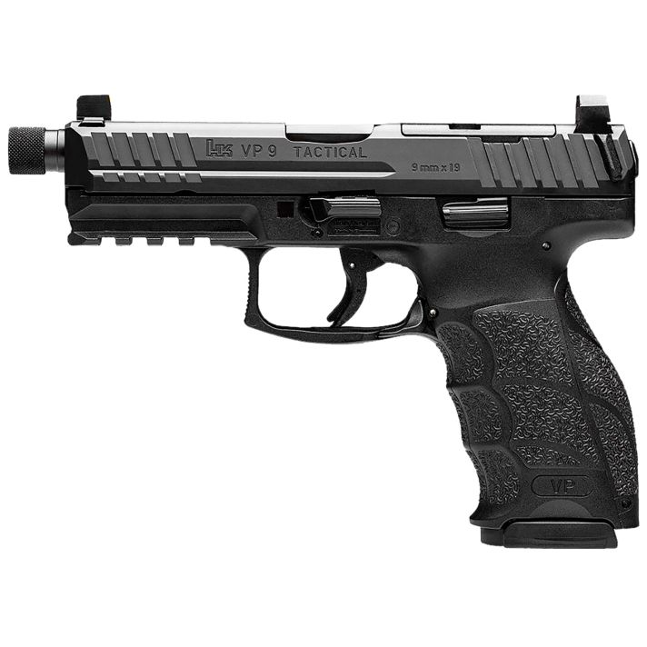HK 81001155 VP9 Tactical 9mm Luger 17+1 4.70" Black Threaded Barrel, Black Cerakote Optic Ready/Serrated Steel Slide, Black Polymer Frame w/Picatinny Rail, Black Interchangeable Backstrap Grip