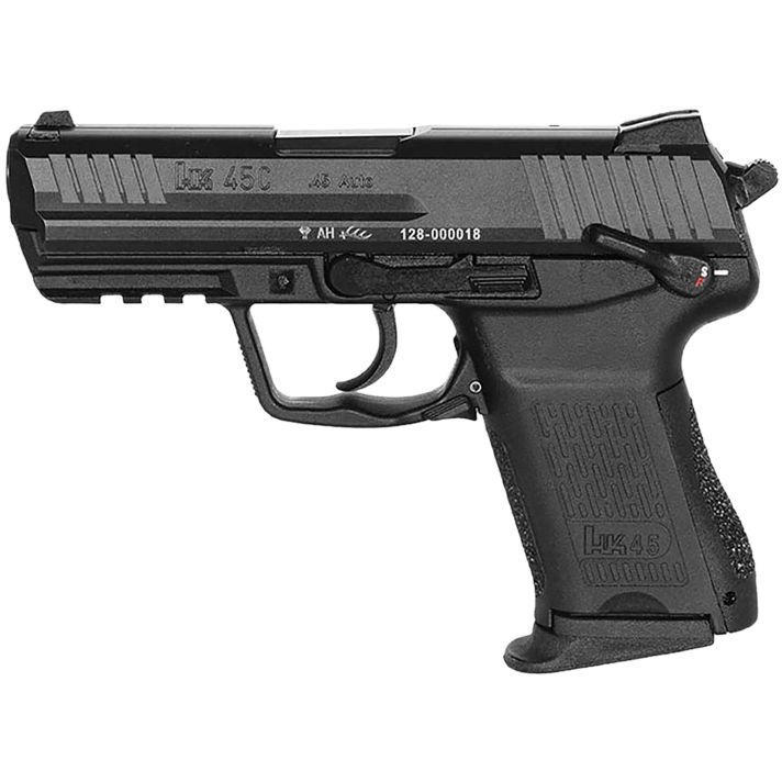 HK 81001111 HK45C V1 Compact Frame 45 ACP 8+1 3.94" Black Polygonal Rifled Barrel, Black Serrated Steel Slide, Black Polymer Frame w/Picatinny Rail, Black Interchangeable Backstrap Grip, Ambidextrous