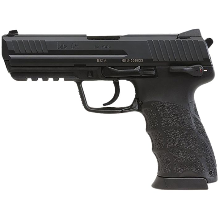 HK 81001113 HK45 V1 45 ACP 10+1 4.46" Black Polygonal Rifled Barrel, Black Cerakote Serrated Steel Slide, Black Polymer Frame w/Picatinny Rail, Ambidextrous