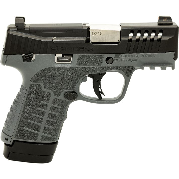 Savage Arms 67067 Stance XR Micro Frame 9mm Luger 13+1 3.20" Stainless Steel Barrel, Black Nitride Ported/Serrated Steel Slide, Gray Stainless Steel Frame w/Picatinny Rail, Gray GFN Grip, Ambidextrous