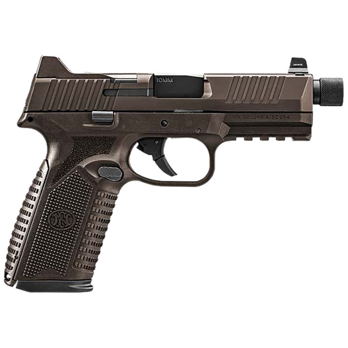 FN 66-101953 510 Tactical 10mm 22+1 4.71" Black Steel Threaded Barrel, Bronze PVD Optic Cut/Serrated Stainless Steel Slide & Polymer Frame w/Picatinny Rail, Interchangeable Backstrap Grip