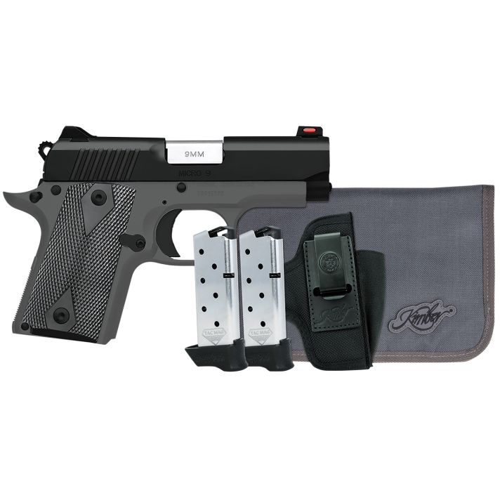 Kimber Mfg.,inc 3300252 Micro 9 RTC Bundle Micro Frame 9mm 7+1 3.15" Stainless Ramped Barrel, KimPro II Black Serrated Slide, Kimpro II Black Aluminum Frame w/Beavertail, Shadow Ghost Grip