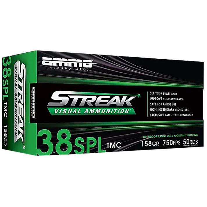 Ammo Inc 38158TMCSTRKGRN50 Streak Visual (GREEN)38Special 158gr Total Metal Case 50 Per Box/20 Case