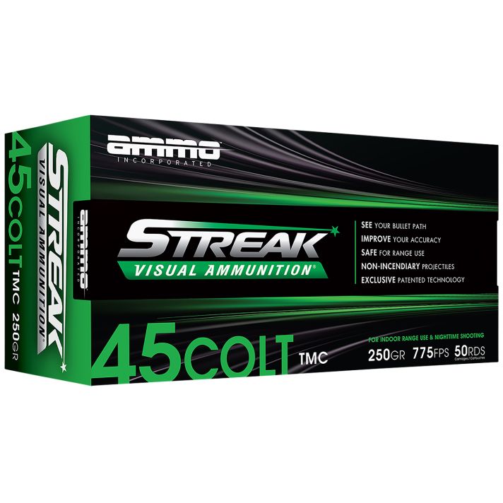 Ammo Inc 45C250TMCSTRKGRN50 Streak Visual (GREEN)45Colt 250gr Total Metal Case 50 Per Box/20 Case