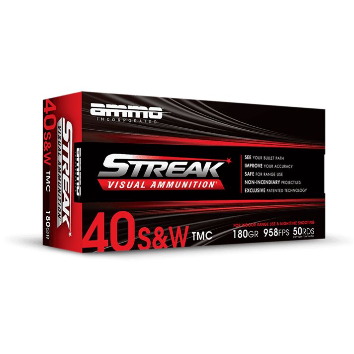 Ammo Inc 40180TMCSTRKRED50 Streak Visual (RED)40S&W 180gr Total Metal Case 50 Per Box/20 Case