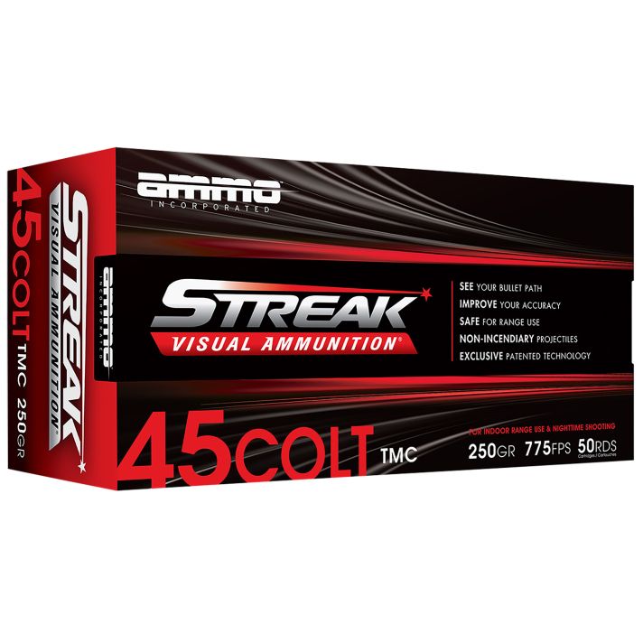 Ammo Inc 45C250TMCSTRKRED50 Streak Visual (RED)45Colt 250gr Total Metal Case 50 Per Box/20 Case