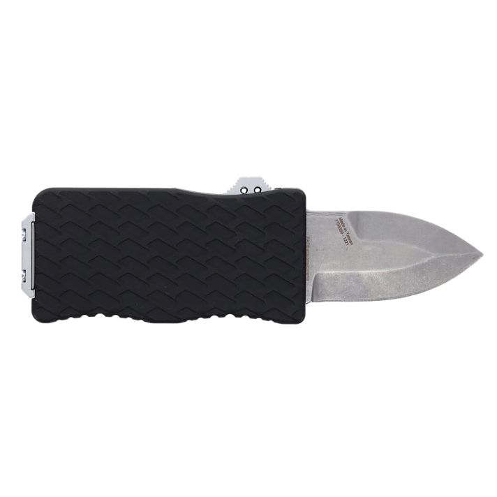 Schrade 1135969 UproarAutomatic Mini 1.90" OTF Dagger Plain Satin D2 Steel Blade, Black Textured Aluminum Handle