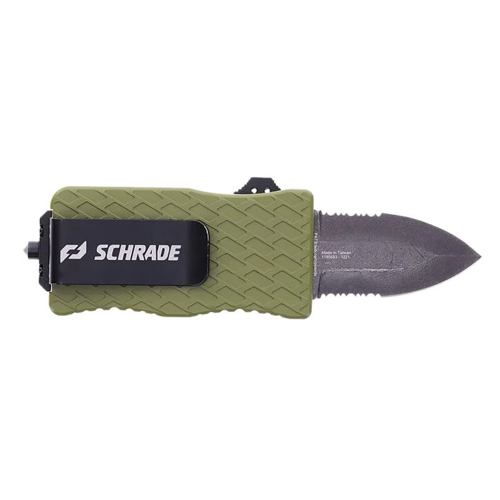 Schrade 1159306 Uproar Tactical Mini 1.90" Serrated Dagger Satin D2 Steel Blade OD Green Aluminum Handle
