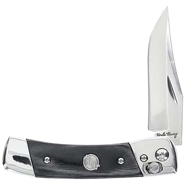 Uncle Henry 1222001 Smokey2.90" Folding Plain 7Cr17MoV SS Blade, Black/SS Wood Laminate Handle