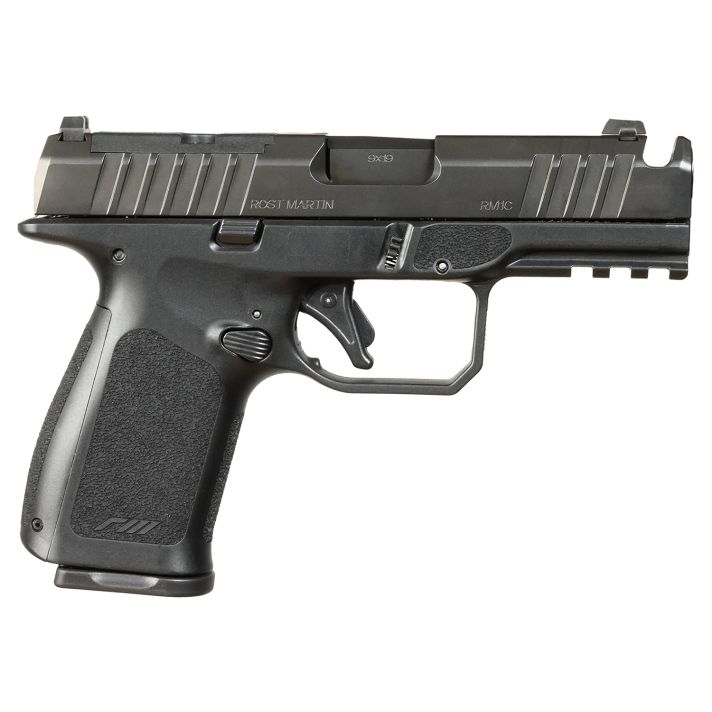 Rost Martin RM1CBLKOSP(COMP) RM1C9mm 17+1 4" Black Compensated Match Grade Barrel, Black Tenifer Optic Ready/Serrated Steel Slide, Black Polymer Frame w/Picatinny Rail, Textured Grip