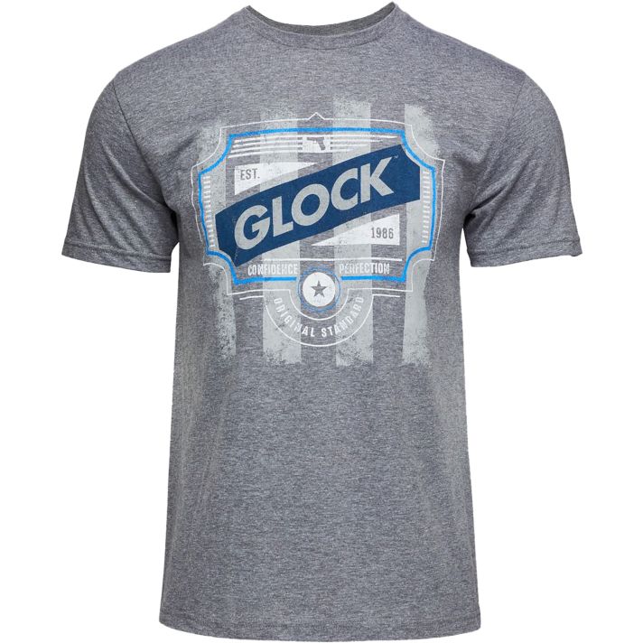 Glock AP96205 Blue Line TeeGray Ringspun Cotton/Polyester Short Sleeve Small