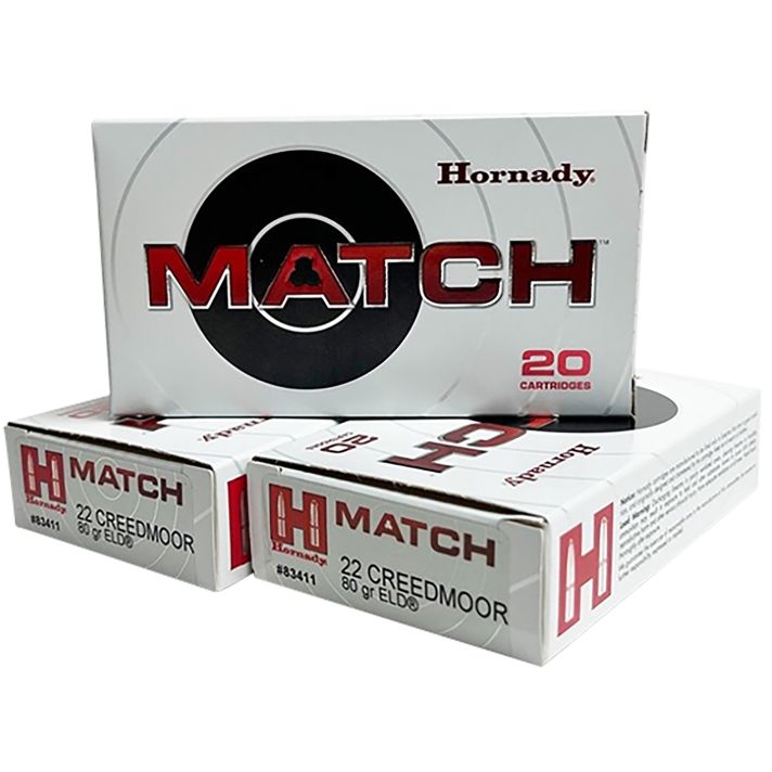 Hornady 83411 Match22Creedmoor 80gr Extremely Low Drag-Match 20 Per Box/10 Case