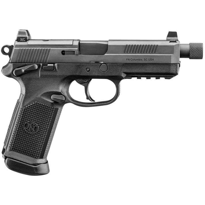 FN 66102271 FNX w/Optic 45 ACP 15+1 5.30" Black Steel Threaded Barrel, Optic Ready/Serrated Stainless Steel Slide & Polymer Frame w/Picatinny Rail, Holosun 407C Red Dot, Ambidextrous