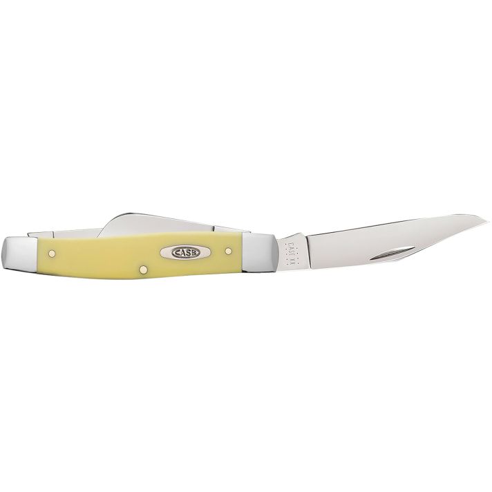 Case 00203 StockmanLarge Folding Clip Point/Spey Plain Tumble Polish Carbon Steel Blade/Smooth Yellow Synthetic Handle