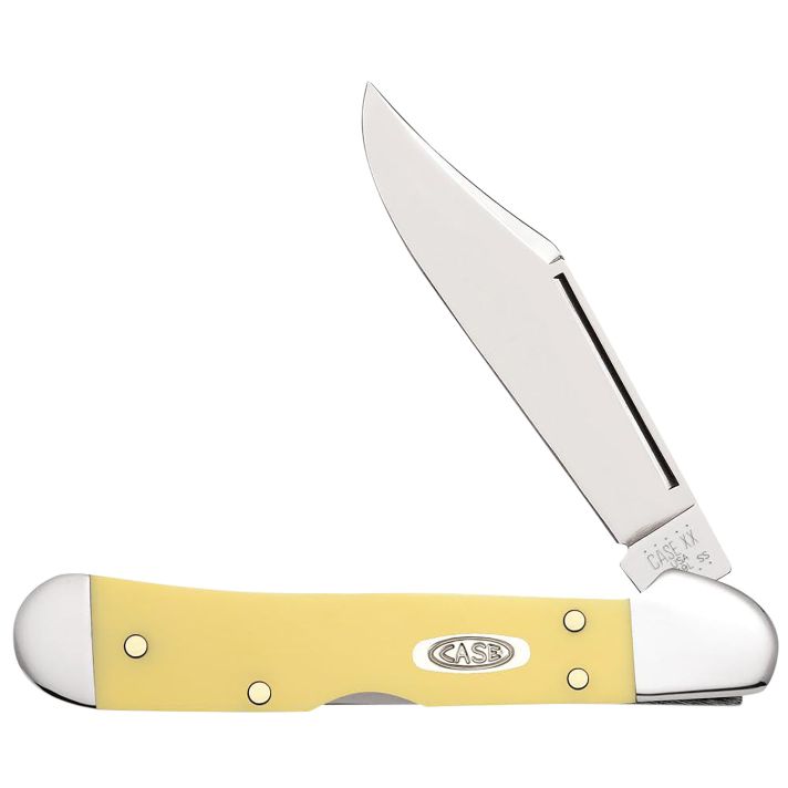 Case 30116 CopperLockMini 2.72" Folding Clip Point Plain Mirror Polished Carbon Steel Blade, Yellow Synthetic Handle