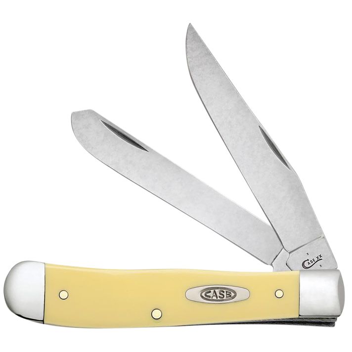 Case 30114 TrapperFolding Clip Point/Spey Plain Mirror Polished Carbon Steel Blade/Smooth Yellow Synthetic Handle