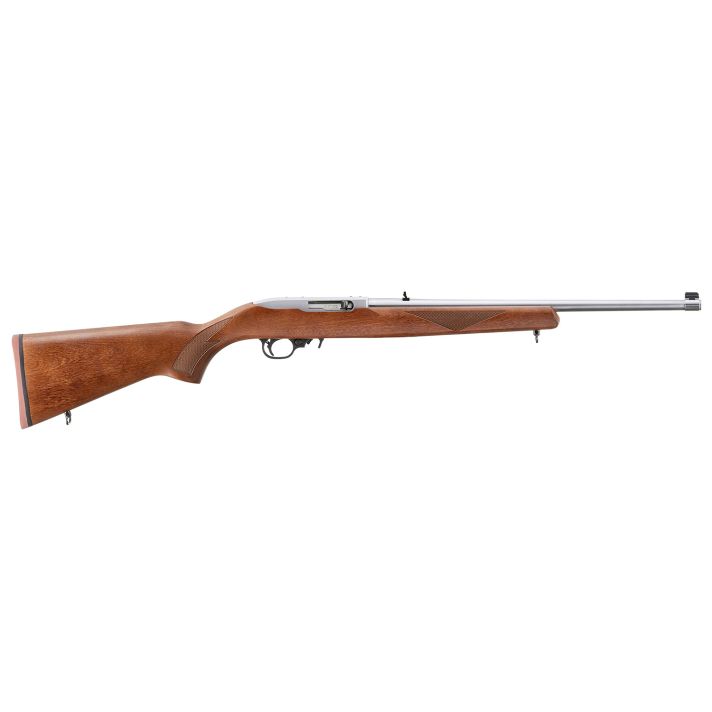 Ruger 31228 10/22 Sporter 22 LR 10+1 18.50" Clear Satin Stainless Steel Barrel, Drilled & Tapped Receiver, Walnut Stained Hardwood Stock
