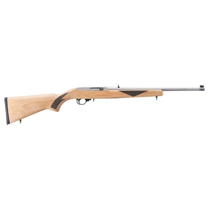 Ruger 31229 10/22 Sporter 22 LR 10+1 18.50" Clear Satin Stainless Steel Barrel, Natural w/Black Checkering Wood Stock