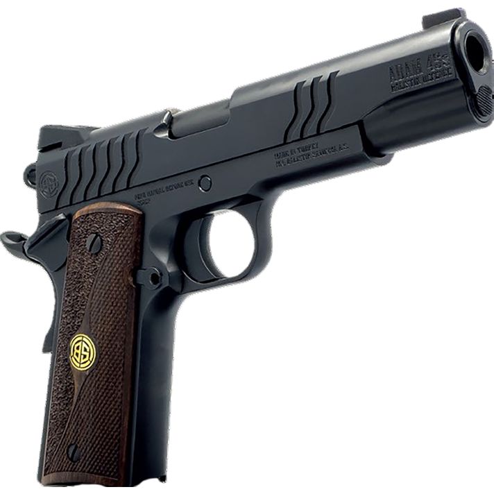Dickinson LLC DCKSN9BS 1911 Adam 9mm Luger 8+1 4.37" Black Steel Barrel, Shiny Black Serrated Aluminum Slide & Steel Frame, Wood Grip