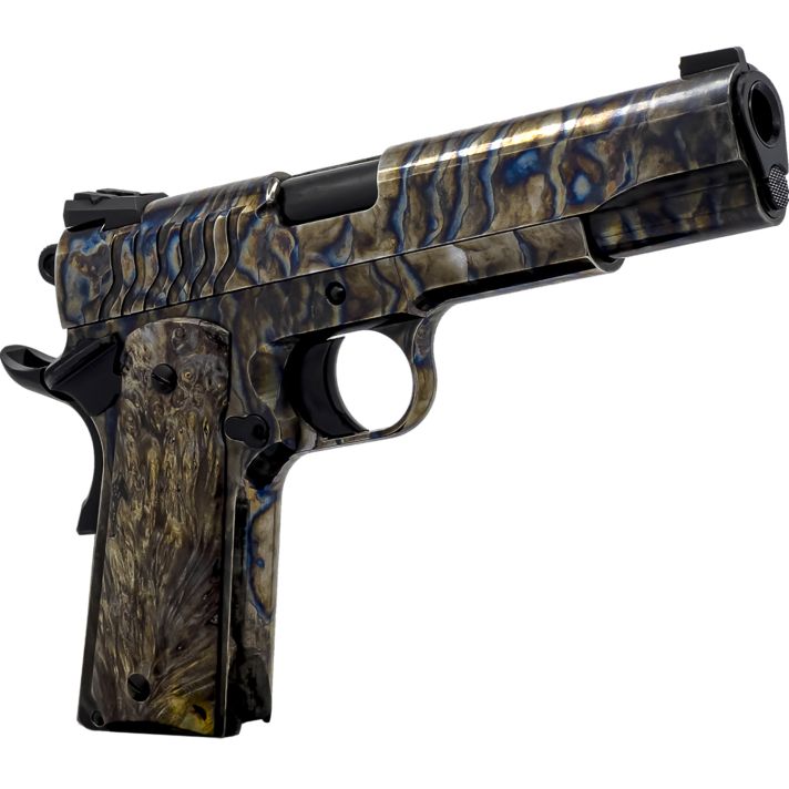 Dickinson LLC DCKSN45FS 1911 Premium Fireball 45 ACP 9+1 5" Black Steel Barrel, Fireball Serrated Aluminum Slide, Fireball Steel Frame, Wood Grip