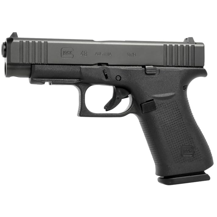 Glock PA4850201FR G48Slim Compact Frame 9mm Luger 10+1 4.17" Black GMB Barrel, Black nDLC Serrated Steel Slide, Black Polymer Frame w/Beavertail & Front Rail, Black Textured Polymer Grip, Right Hand