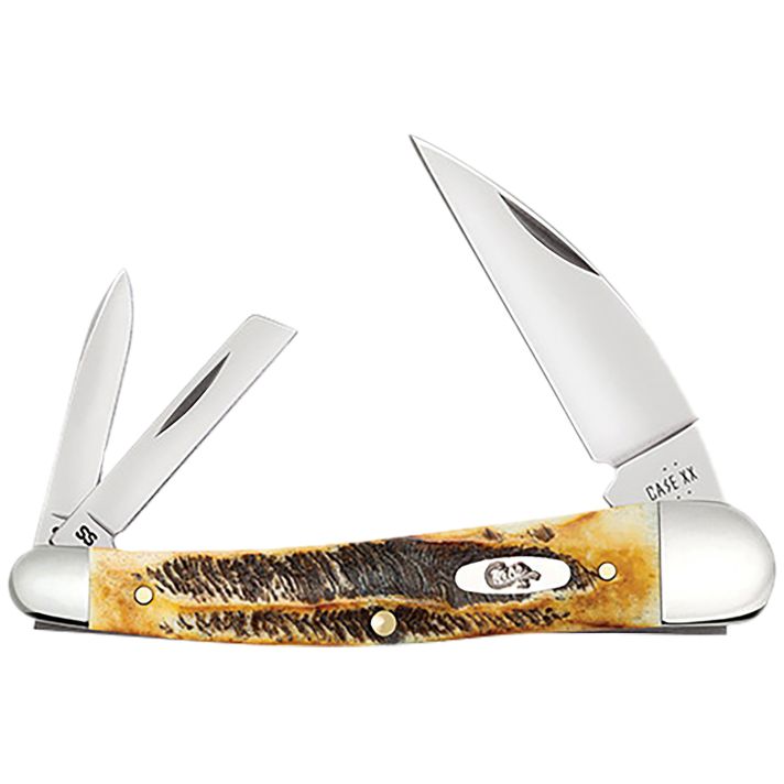 Case 65347 Seahorse Whittler Seahorse Whittler Folding Coping/Pen/Wharncliffe Plain Mirror Polished Tru-Sharp SS Blade, Burnt Dark Amber 6.5 BoneStag Handle