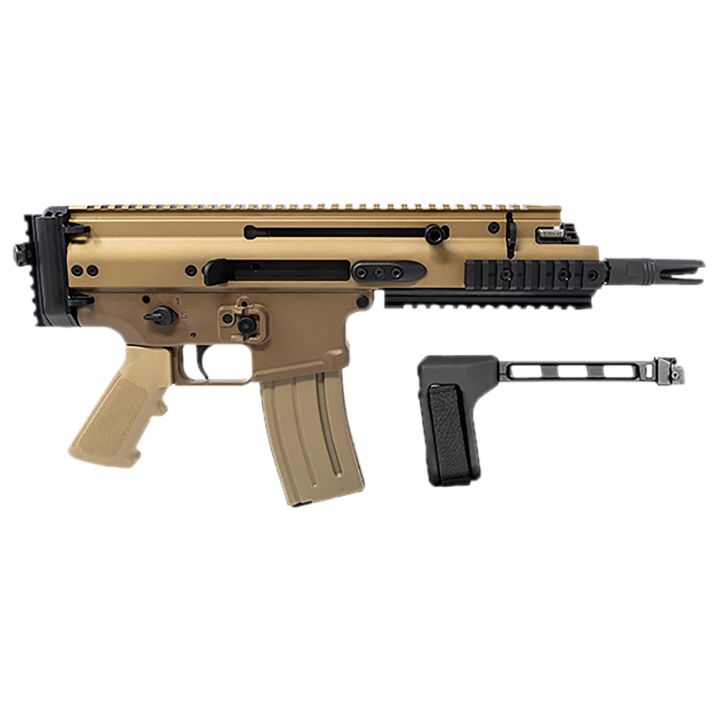 FN 38101883 SCAR 15P 5.56x45mm 30+1 7.50" Black Steel Barrel, Flat Dark Earth Anodized Picatinny Rail Aluminum Receiver, SB Tactical Brace, Ambidextrous
