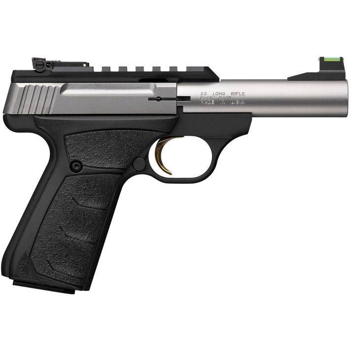Browning 051605490 Buck Mark Plus Micro Bull 22 LR 10+1 4" Stainless Bull Barrel, Stainless Serrated Slide w/Picatinny Rail, Matte Black Alloy Steel Frame, Black Overmolded UFX Grip