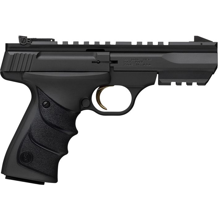 Browning 051602490 Buck Mark Black Label URX 22 LR 10+1 5.50" Matte Blued Contoured Barrel, Matte Black Serrated Slide, Matte Black Aluminum Frame w/Picatinny Rail, Black UFX Overmolded Grip