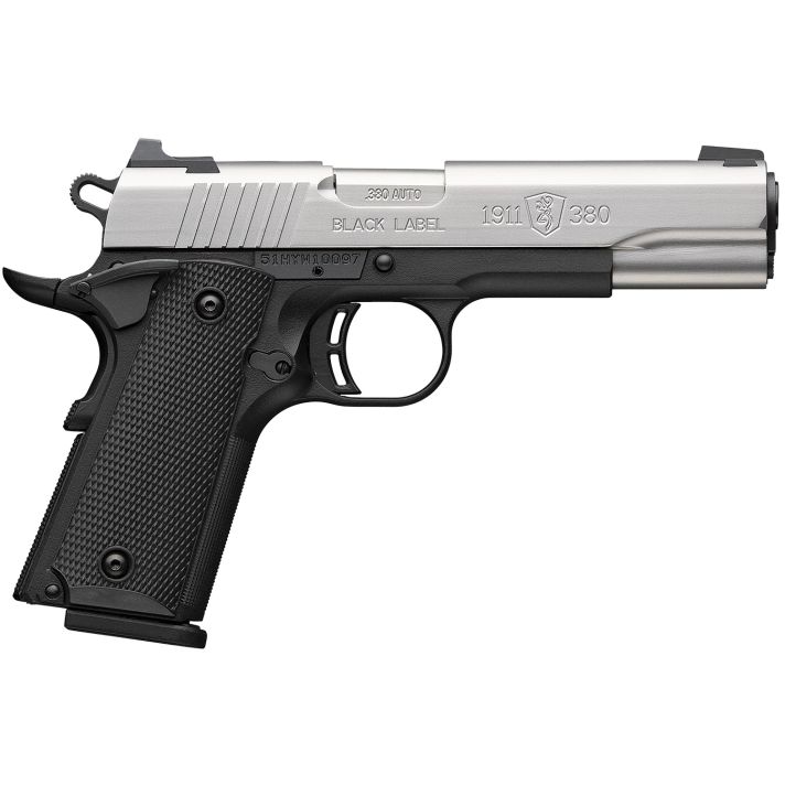 Browning 051118492 1911-380Full Size 380 ACP 8+1 4.25" Stainless Steel Barrel, Satin Stainless Steel Serrated Slide, Matte Black Aluminum Frame, Black Polymer Grip