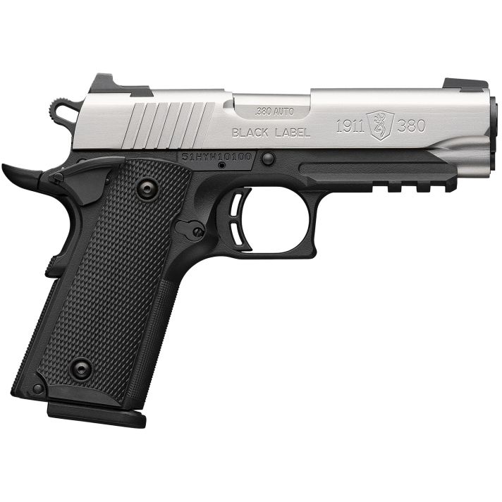 Browning 051121492 1911-380Compact 380 ACP 8+1 3.63" Stainless Steel Barrel, Satin Stainless Steel Serrated Slide, Matte Black Aluminum Frame w/Picatinny Rail, Black Polymer Grip