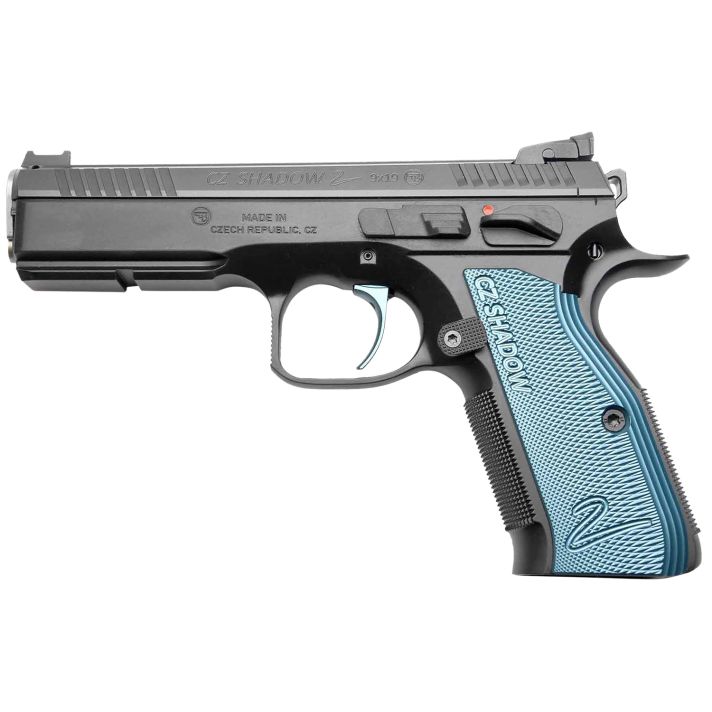 Cz Custom Shop 91039 Shadow 2Full Size Frame 9mm Luger 17+1 4.89" Black ACCU Bushing Barrel, Black Serrated Steel Slide, Black Polycoat Steel Frame w/Beavertail, Black Checkered Aluminum Grip
