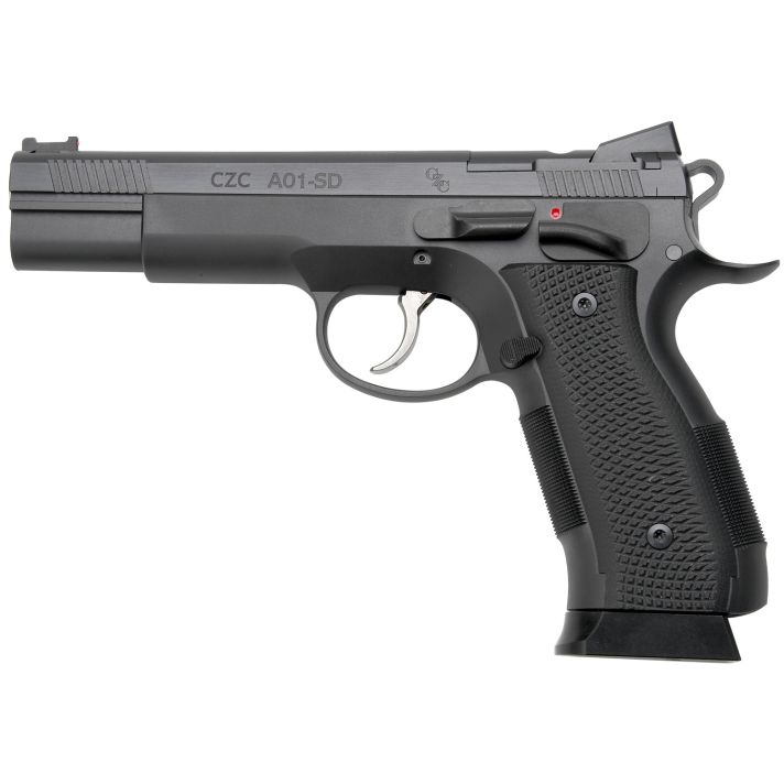 Cz Custom Shop 96333 A01-SD9mm Luger 19+1 5" Match Grade Bull Barrel, Black Optic Cut/Serrated Steel Slide, Black Polycoat Steel Frame w/Beavertail, Black G10 Grip, Short Dustcover