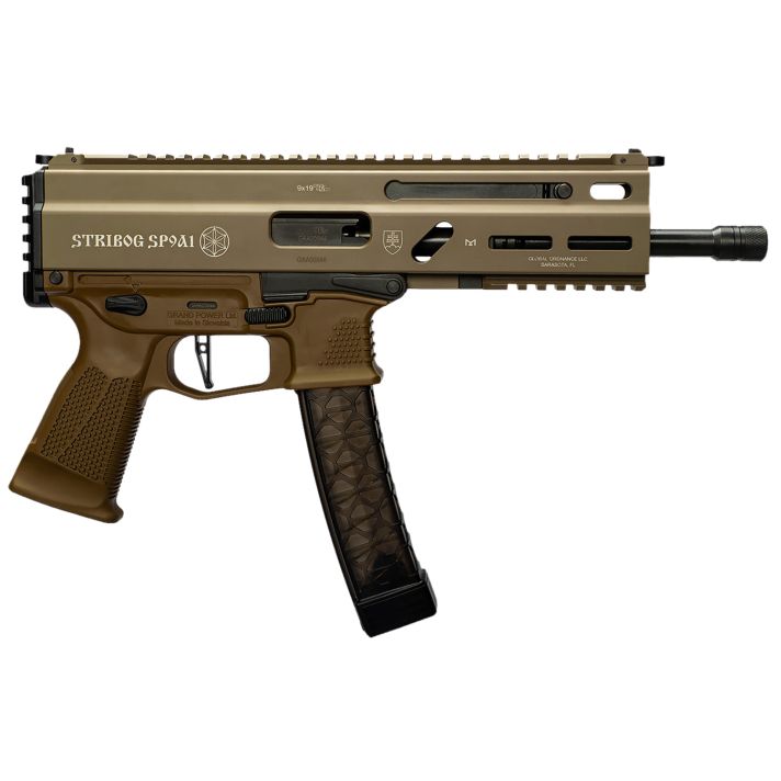 Grand Power 197892004763 SP9A1 Stribog 9mm Luger 30+1 8" Black Threaded Barrel, M-LOK Handguard, Flat Dark Earth Aluminum Picatinny Rail Receiver, FDE Polymer Grip, Thread Protector