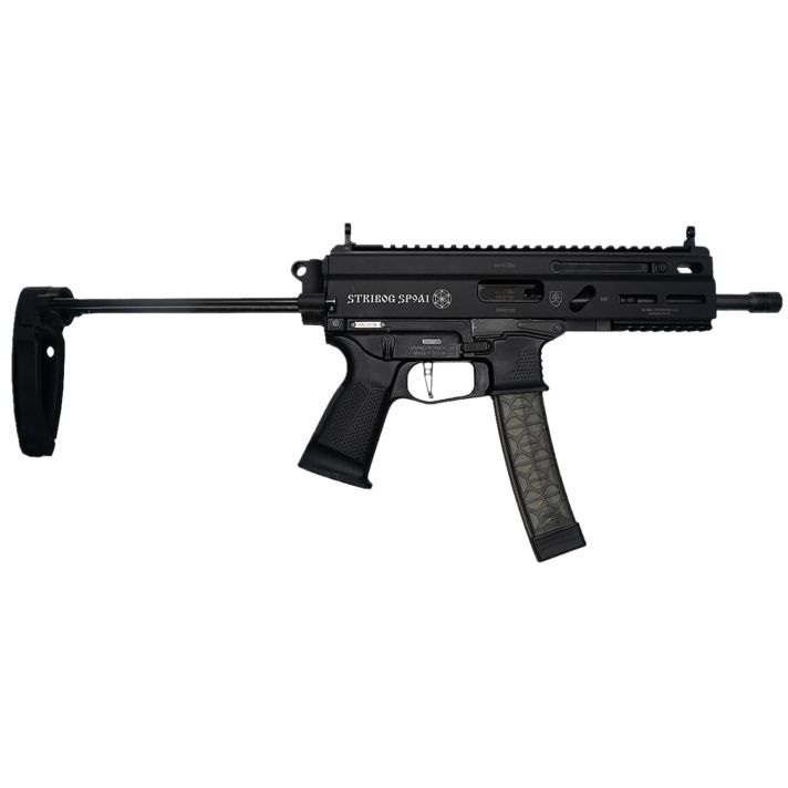 Grand Power 850003223131 SP9A1 Stribog 9mm Luger 30+1 8" Black Threaded Barrel, M-LOK Handguard, Black Aluminum Picatinny Rail Receiver, Black PDW Tailhook Brace, Black Polymer Grip, Thread Protector