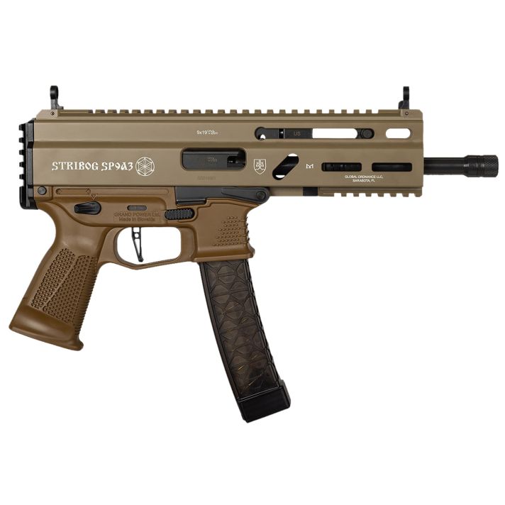 Grand Power 197892004770 SP9A3 Stribog 9mm Luger 30+1 8" Black Threaded Barrel, M-LOK Handguard, Flat Dark Earth Aluminum Picatinny Rail Receiver, Rear Picatinny Rail, FDE Polymer Grips