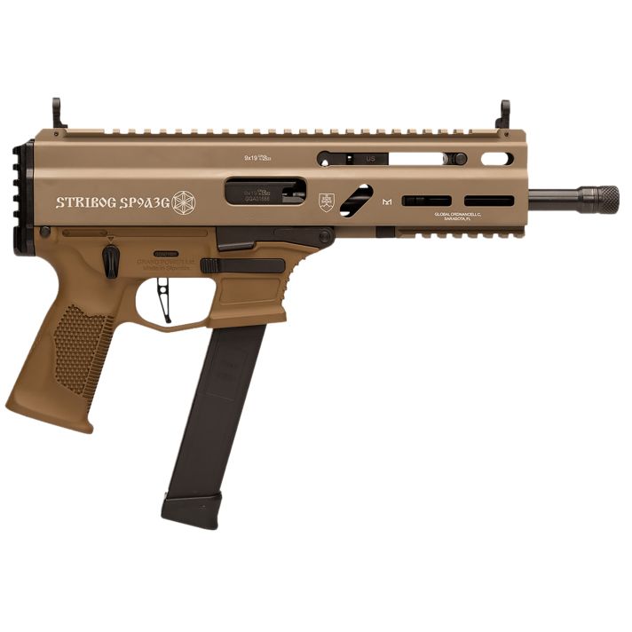 Grand Power 810091156155 SP9A3G Stribog 9mm Luger 30+1 8" Black Threaded Barrel, M-LOK Handguard, Flat Dark Earth Aluminum Picatinny Rail Receiver, FDE Polymer Grip, Thread Protector