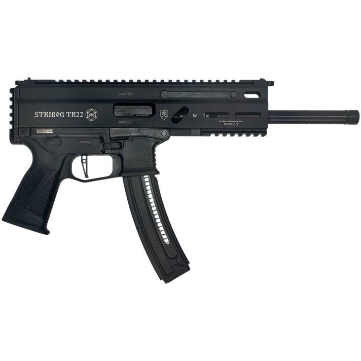 Grand Power 8588005808606 TR22 Stribog 22 LR 25+1 8" Black Threaded Barrel, Black Picatinny Rail Receiver, Black Aluminum Frame w/Lower & Rear Picatinny Rail,Black Polymer Grips