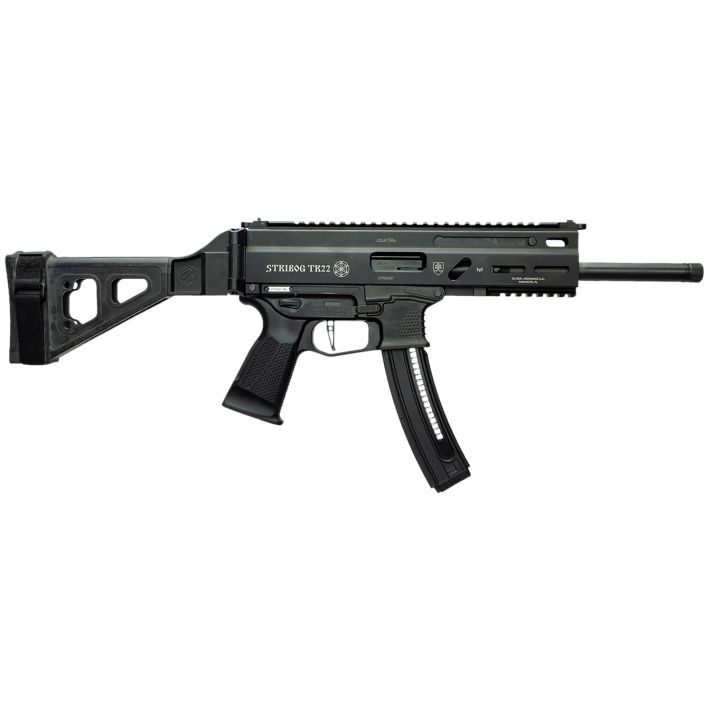 Grand Power 197892004817 TR22 Stribog 22 LR 25+1 8" Black Threaded Barrel, Black Picatinny Rail Receiver, Black Aluminum Frame w/Lower Picatinny Rail, SB Tactical Brace, Black Polymer Grips