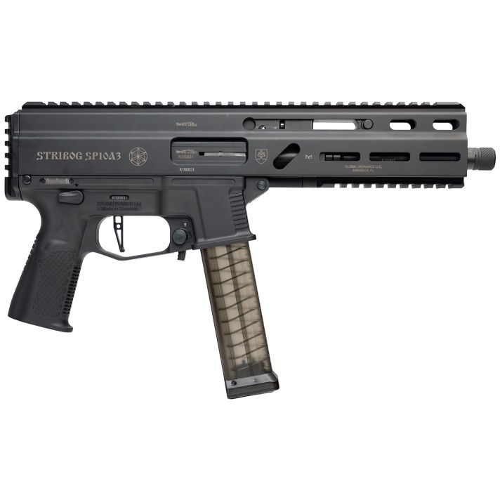 Grand Power 810091157152 SP10A3 Stribog 10mm Auto 20+1 8" Black Threaded Barrel, Black Aluminum Picatinny Rail Receiver, Black Polymer Grip, Thread Protector