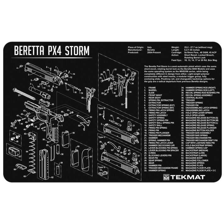 TekMat TEKR17BERPX4 Beretta Px4 Storm Cleaning Mat Black/White Rubber 11"x17" Beretta PX4 Storm Diagram