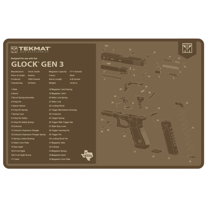 TekMat TEKR17GLOCKG3FDE Glock Gen 3 Cleaning Mat Flat Dark Earth Rubber 11"x17" Glock Gen 3 Parts Diagram