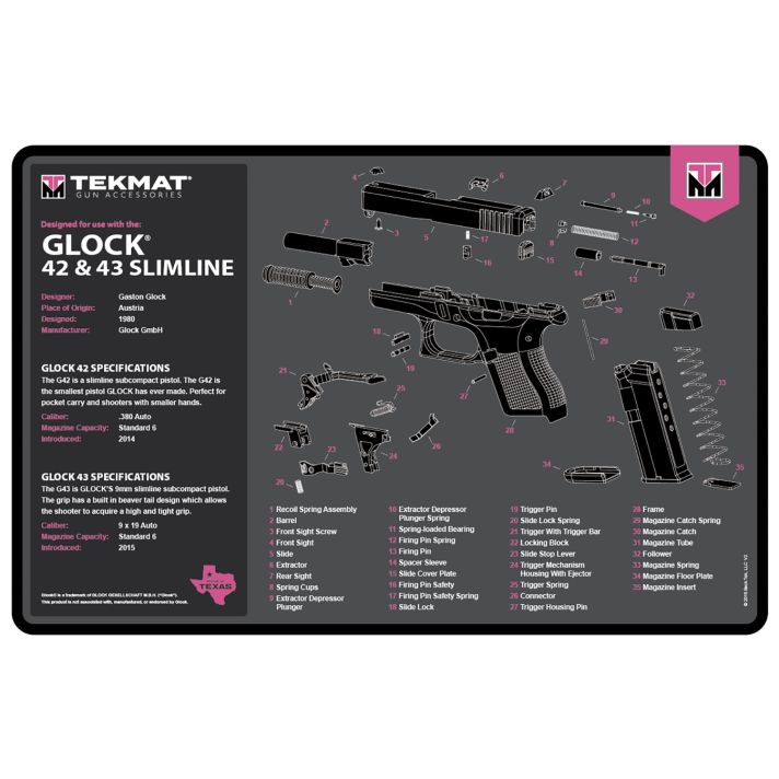 TekMat TEKR17GLOCKG3PNK Glock Gen 3 Cleaning Mat Pink Rubber 11"x17" Glock Gen 3 Parts Diagram