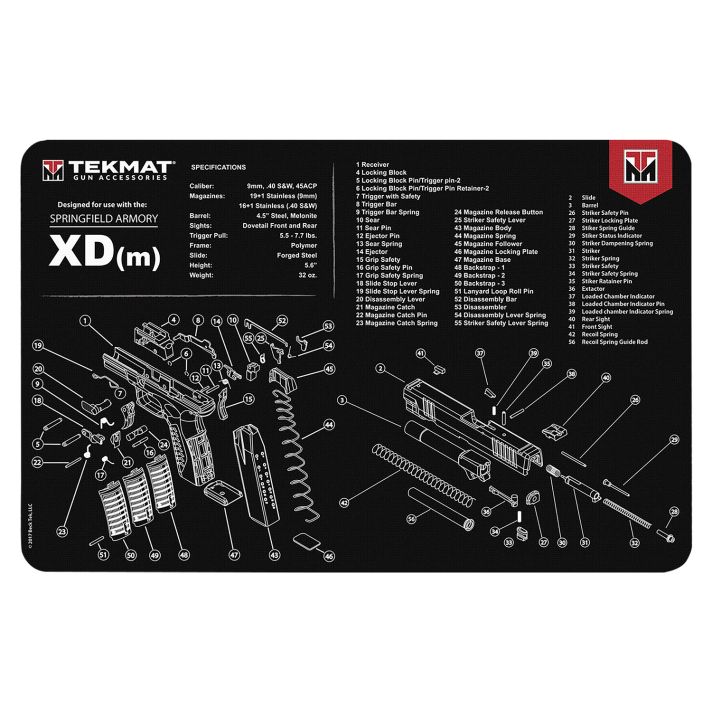 TekMat TEKR17XDM Springfield Armory XDm Cleaning Mat Black/White Rubber 11"x17" Springfield Armory XDm Parts Diagram