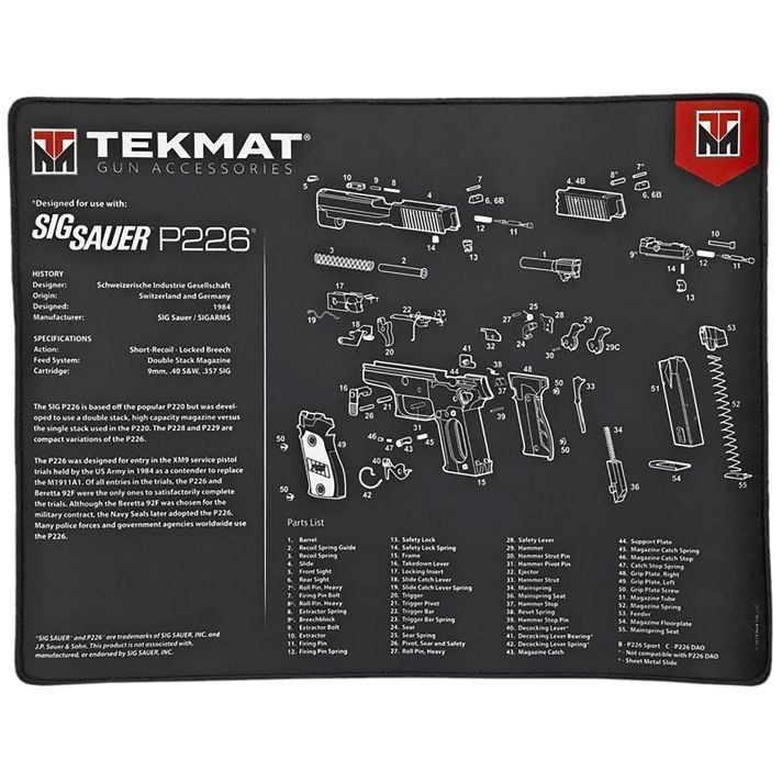TekMat TEKR20SIGP226 Sig Sauer P226 Ultra 20 Cleaning Mat Black/White Rubber 15"x20" Sig Sauer P226 Parts Diagram