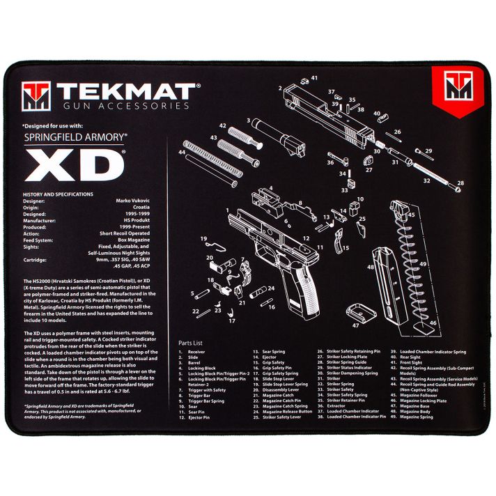 TekMat TEKR20XD Springfield Armory XD Ultra 20 Cleaning Mat Black/White Rubber 15"x20" Springfield Armory XD Parts Diagram